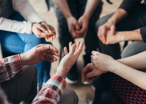 people talking in a circle