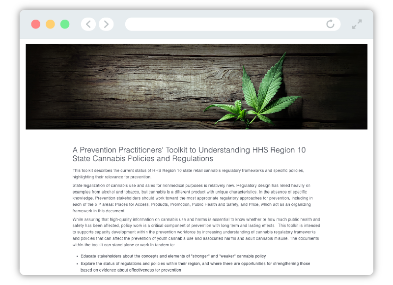 A Prevention Practitioners' Toolkit to Understanding HHS Region 10 State Cannabis Policies and Regulations visual
