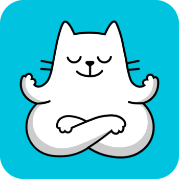 Cat doing a calm yoga position, the logo for Shmoody