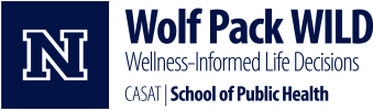 Wolf Pack WILD logo, helping students make wellness informed life decisions. A program housed at CASAT a center of the School of Public Health.